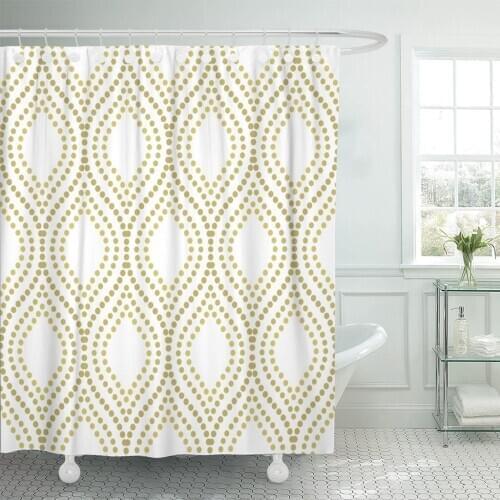 Yellow Lattice Pattern Modern Geometric Golden Dotted Simple Leaf Shower Curtain Waterproof Polyester Fabric 72 x 72 Inches Set