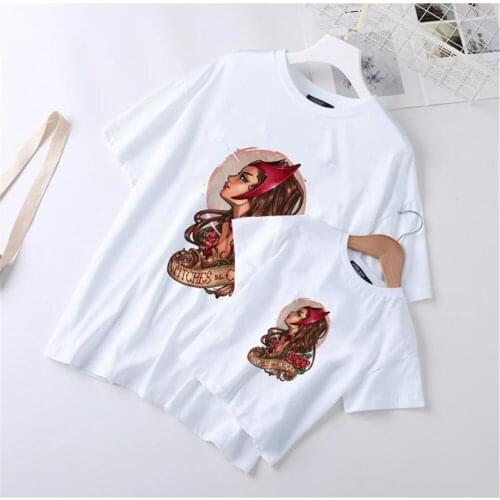2021 Family Matching Clothes Summer Short Sleeve White O-neck Alice In Wonderland Graphic Tee Tops Streetwear Girls Clothes