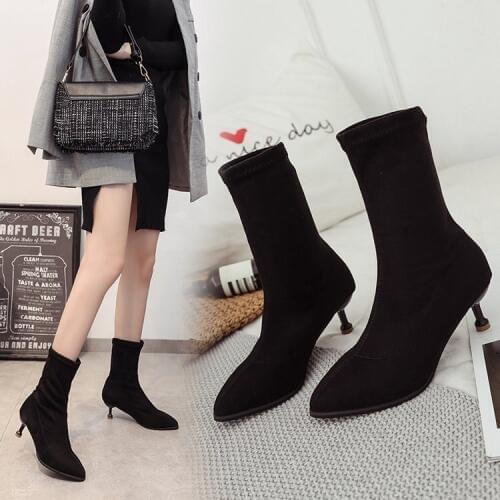 Black Beige Ankle Elastic Sock Boots Women 2020 Pointed Toe Thin Heel Boots Stretch Women Winter Shoes Sexy Booties Woman