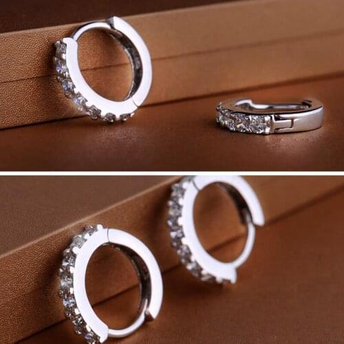 Trendy 925 Sterling Silver Crystal Circle Stud Earrings for Women Making Jewelry Gift Wedding Party Engagement Korean Fashion