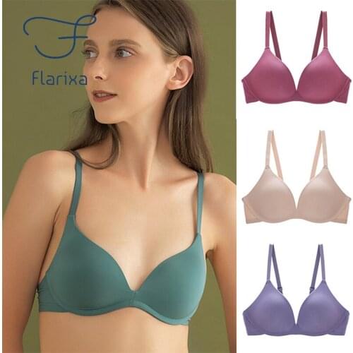 Flarixa Seamless Womens Push Up Bra Comfortably Without Bones Invisible Bras Plus Size Sexy Sling Low Cut Backless Underwear