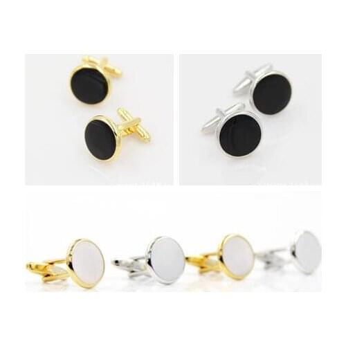 10pairs/lot Classic Round Black/White Onyx Cufflinks Gold/Silver Plating Cuff Links Simple Business Mens Jewelry Accessory