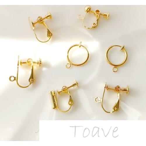 18K gold painless ear hole round screw ear clip earrings turn ear clip DIY earring earring base material