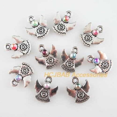 20 New Angel Charms Mixed Acrylic Heart Pendants Tibetan Silver Tone 13.5x15mm