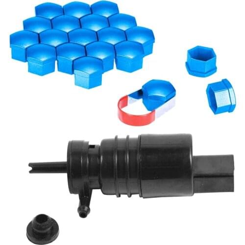 20Pcs 17mm Car Plastic Caps Bolts Covers Nuts Alloy Wheel & 1x Front Windshield Wipe Washer Pump Motor For-/BMW