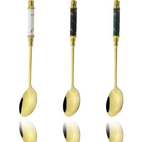 3 Colorful Creative Imitation Marble Coffee Spoon Set Stainless Steel Small Spoon Dinnerware Childrens Home Kitchen Accessories