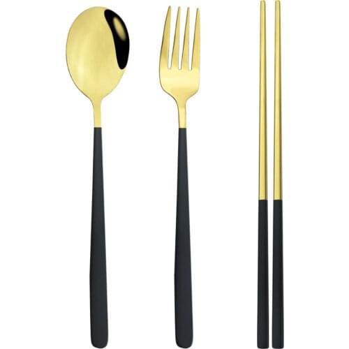 3Pcs Stainless Steel Dinnerware Knife Spoon Fork Chopsticks Set Korean Travel Picnic Cutlery Restaurant Kitchen Tableware Set