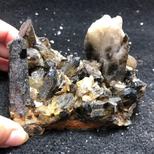 390.5gNatural crystal tea Topaz rough smoky crystal Obelisk aura healing round vein home decoration1PC