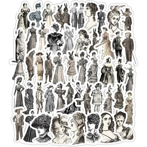 50Pcs/lot Retro Black and white girl cartoon Stickers Decal For Snowboard Laptop Luggage Car Fridge DIY Styling Vinyl Home