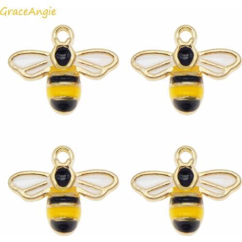 GraceAngie 8pcs Alloy Enamel Cute Bee Pendant Gold Tone Charms For Necklace Bracelet Earrings Keychain Jewelry Making Findings