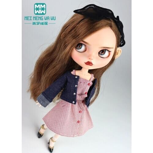 Fits Blyth Azone OB23 OB24 1/6 doll accessories Fashion Plaid skirt, denim jacket Girls gift