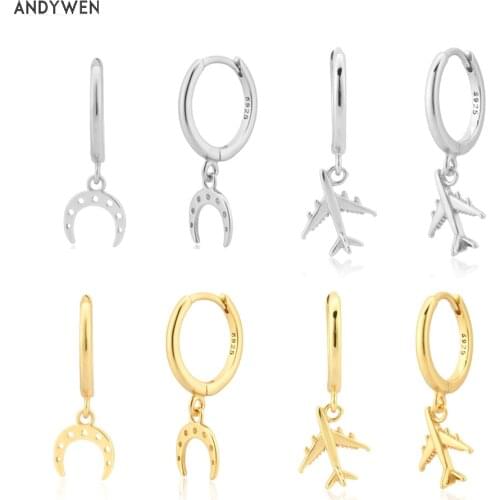 ANDYWEN 925 Sterling Silver 8.5mm Gold Aros Avioneta Aircraft U Drop Earring Aros Herradura Clip Piercing Pendiente 2021 Jewels