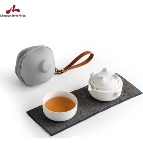 Tea Set Ceramic Teapot With 1 Cup Cute Cat Travel Tea Set Drinkware