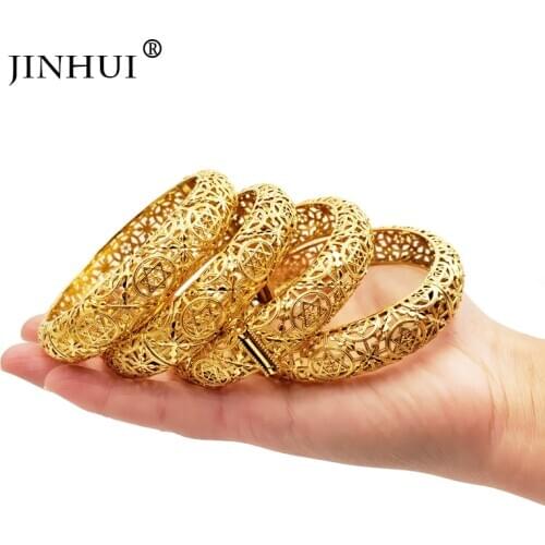 Jin Hui New Fashion lady Luxury Gold Color Jewelry Bangles Ethiopian African Women Dubai Bracelet Party wedding Gifts Girlfriend