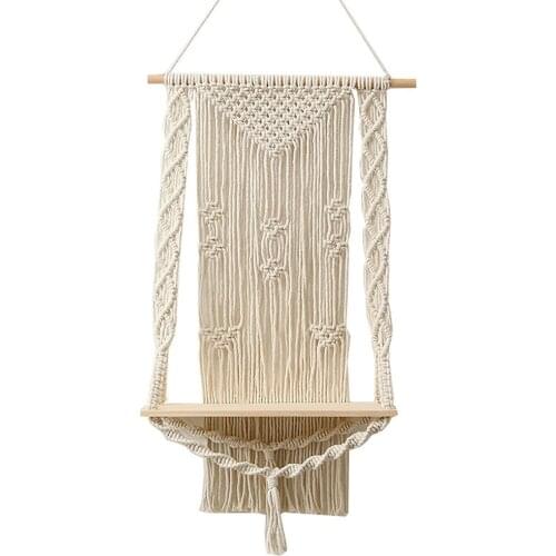 2021 Boho Plant Holder Macrame Shelf Tapestry Wall Hanging Rack Bohemian Decor Hand-woven Wall Shelves Wooden Planter Basket