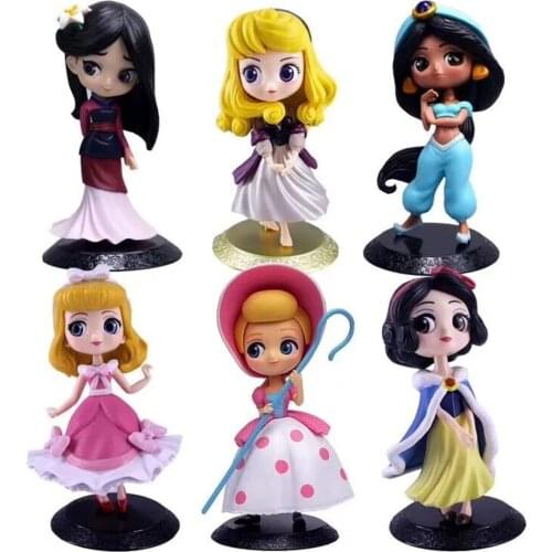 Disney Q Posket Princess Figures Mulan Ariel Belle Snow white 15cm PVC Action Figure Doll Toy Cake Topper Car Decoration Model