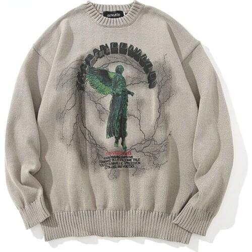 NEWDISCVRY Hip Hop Knitted Jumper Sweaters Angel Lightning Printed Streetwear Harajuku Autumn Oversize Hipster Casual Pullovers