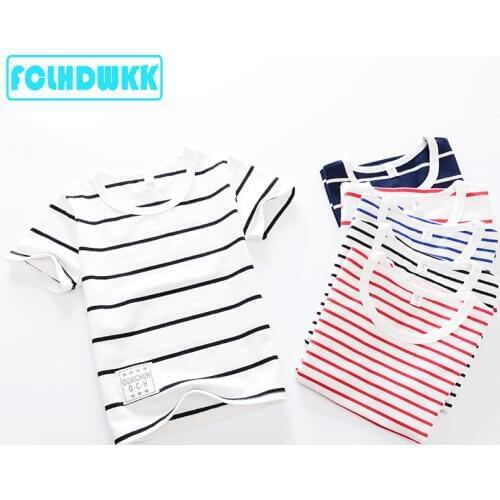 T Shirt For Kids Summer Childrens Tops Cotton Tees Baby Striped T-shirts Boys Clothing Girls Clothes Kids Summer Short Sleeve