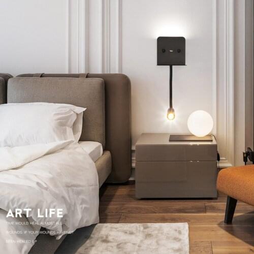 Flexible Wall Sconce Focused Reading Lamp 6W SMD2835 LED Wall Lamp Bedside Study Book Lamp Wall Light With USB Charging Port