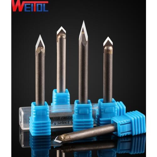 Weitol free shipping 6mm shank carbide alloy stone engraving bits CNC engraving cutter alloy Router Bits Stone Carving Tools