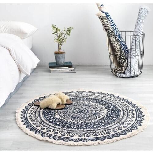 Retro Bohemian Hand Woven Cotton Linen Carpet Rug Ethnic Style Bedside Rug Geometric Floor Mat Home Bedroom Carpet Home Decor
