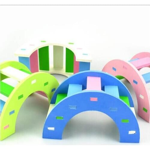 Hamster Wooden Bridge Toys Hamster Ladder Rainbow Bridge Pet Toys Hanging Toys Small Animals Cage Eco-friendly Hamster Supplies