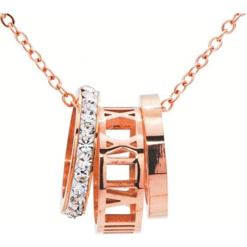 Stainless Steel Rose Gold Crystal Zircon Stone Circle Round Women Simple Pendant Necklace Jewelry Gift For Him