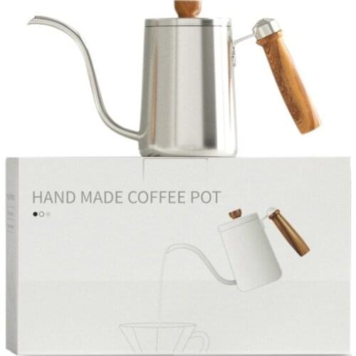 Fine-Spout Pot 600Ml Coffee Pot with Wooden Handle 304 Stainless Steel Rosewood Handle Coffee Pot with Vertical Water