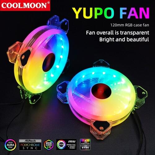 COOLMOON YUPO Compute Case Fan 120mm PC Cooling Fan Overall Transparent 5V ARGB AURA SYNC Adjust Speed Cooler 12cm Quiet RGB FAN
