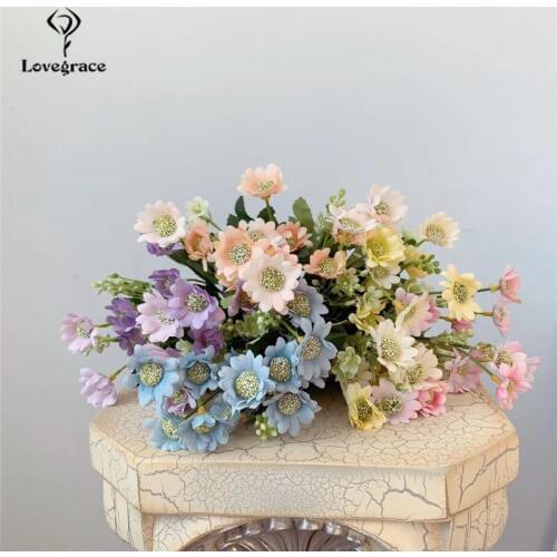 Lovegrace DIY Bridesmaid Bouquet Artificial Flower Silk Daisy Flower Arrangement Fake Daisy Bunch White Home Wedding Party Decor