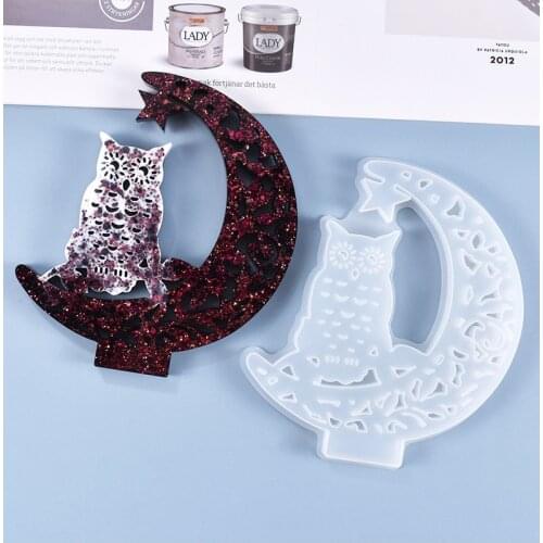 Moon Owl with base Silicone Mold Jewelry Making tool DIY UV Crystal epoxy resin molds crafts Home decoration ornaments