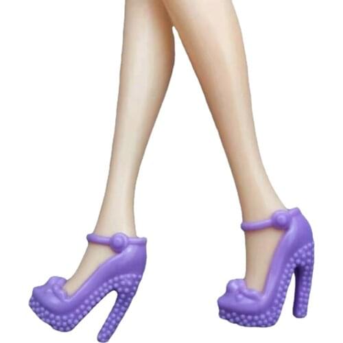 Fashion Purple 11.5" Doll Shoes 6 Pairs/lot High Heel Shoes For Barbie Accessory Foot Wear Sneakers Sandals Boots Dollhouse Toys