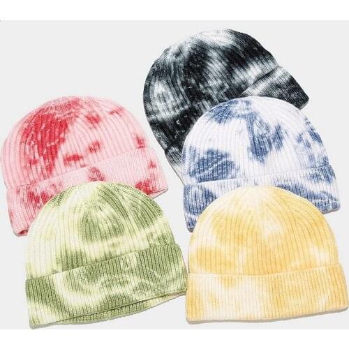 Fashion Hot Sale New Style Tie-dye Knitted Hat Women Street Trend Woolen Melon Hat Men Autumn Warm Beanie Hat