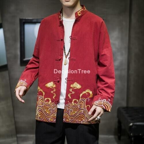 2021 dragon male clothes tangsuit traditional chinese clothing for men wushu standing collar shirt top hanfu wu shu tee tops