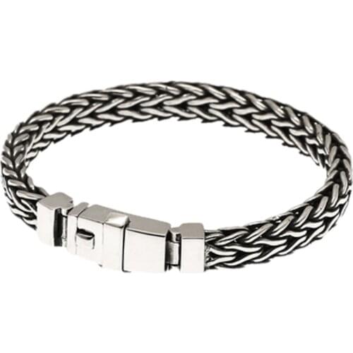 BOCAI New 100% S925 pure silver Man bracelet simple fashion domineering six-character proverbs handmade woven bracelet for Man