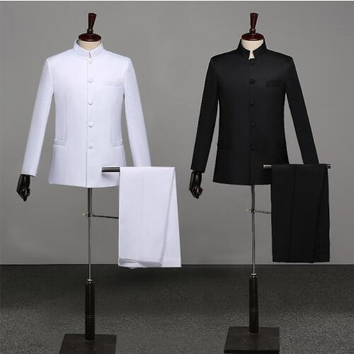 Chinese Style Mandarin Collar Mens Suits Male blazer casual suit Fashion Embroidered Classic Business Wedding Dress Male