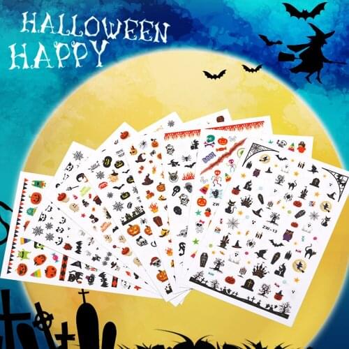 1 pc Halloween Nail Art Sticker Water Self-adhesive Flower Spider Pumpkin Cat Slider AccessoriesDIY Nail Art Decoration Tool hot