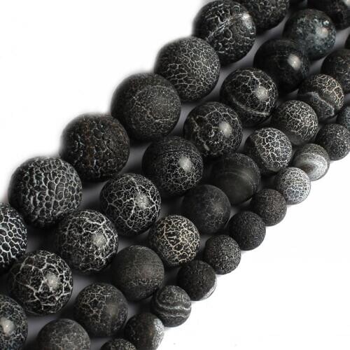 Natural Stone Beads Matte Frosted Black Agates Onyx Round Loose Beads For Jewelry Making DIY Ear Studs Bracelet 15'' 6/8/10/12mm