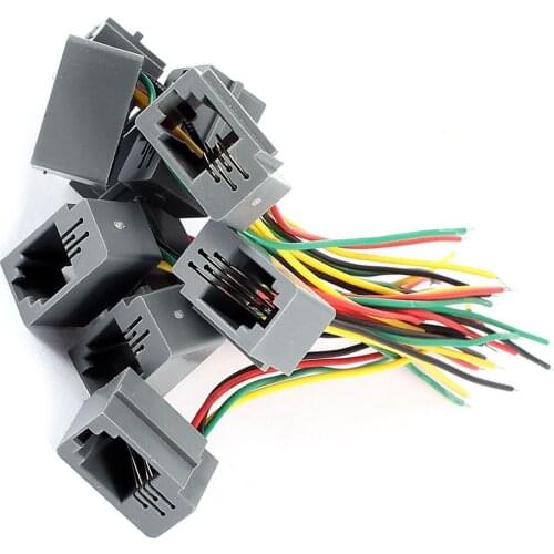 New 10 Pcs 616E 4P4C RJ9 Female Telephone Connector Adapter w 4 Wires 8cm