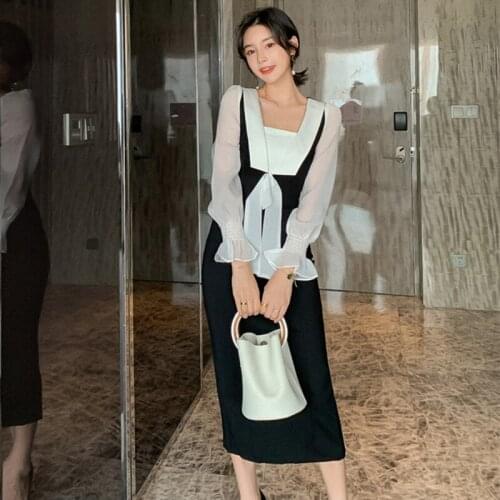 Autumn Dresses Black Long Flare Sleeve Patchwork Womens Dress Office Elegant Bodycon Bandage Sexy Party Midi Pencil Wrap Dress