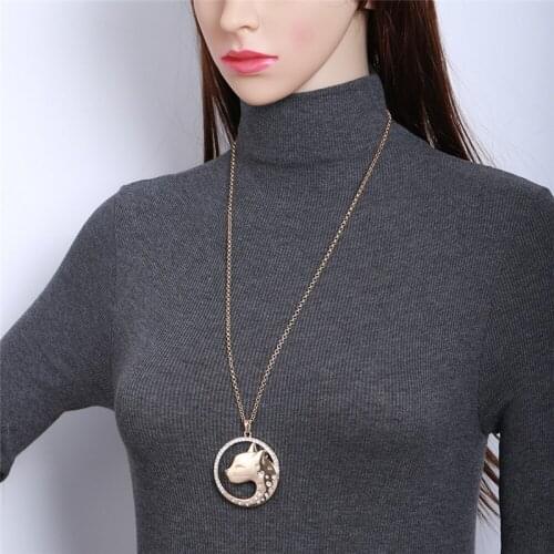 Big Round Crystal Leopard Cat Pendant Necklace For Women Gold Color Chain Long Necklace Fashion Jewelry Gifts Dropshipping 2021
