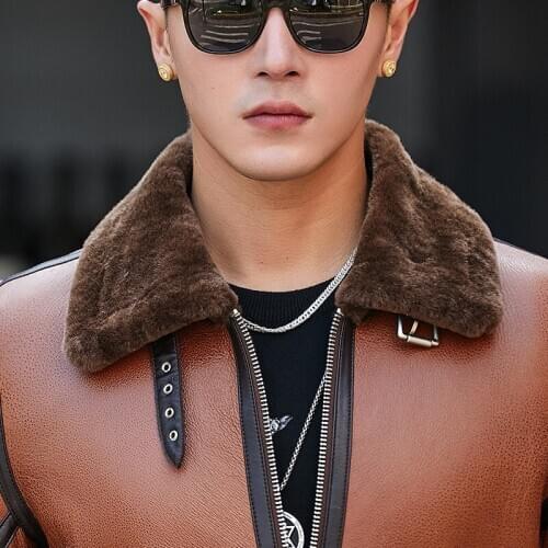 Natural Sheep Fur Coat Winter Genuine Leather Jacket Men Short Sheepskin Coat Motorcycle Real Fur Coats W19a417 KJ3848