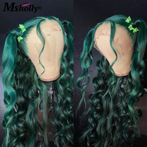4x4 Lace Closure Wig Dark Green Deep Curly Colored Human Hair Wigs With Baby Hair Remy Glueless Brazilian Hair For Black Women