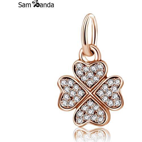 Authentic 925 Sterling Silver Charm Bead Symbol Of Lucky In Love Dangle Charms Clover Rose Fit Pandora Bracelets Women Jewelry