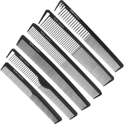 Mythus Professional Carbon Antistatic Comb In 6 Pcs Set Barber Haircut Comb Salon Straightening And Curling Tail Hair Combs M-06