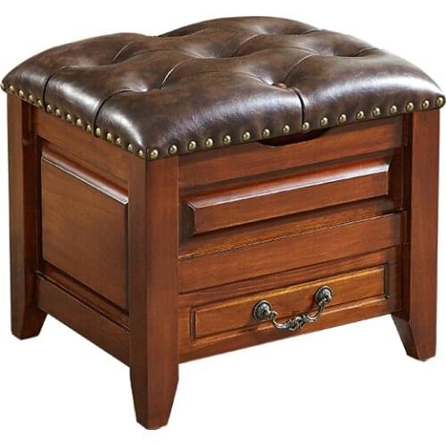 American shoe changing stool small stool household solid wood Retro Leather Sofa low stool tea table stool