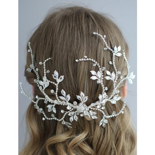 Silver Color Rhinestone Bridal Headpiece Delicate Leaf Hair Vine Handmade Wedding Hair Accessories Women Jewelry
