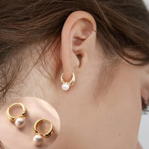 Vintage Simple Hoop Earrings For Women Small Huggies With Pearl Elegant French Female Earring Piercing Jewelry For Lady Girls