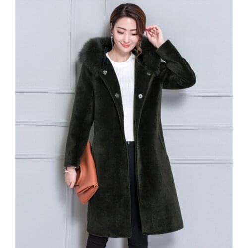 Wool Fur Coats Red Winter Jacket Women Faux Fox Fur Collar Coat Female Padded Jackets Plus Size 5XL Abrigo Mujer WXF439