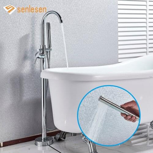 Senlesen Bathtub Shower & Bath Brass Floor Free Standing Faucet Single Handle Dual Control Cold Hot Water Mixer Tap Para